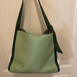 163 Kate Spade soft green and cream tote trimmed in dark forest green